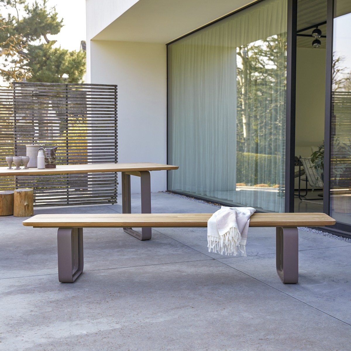 Solid teak and aluminium 3 seater bench Garden furniture Tikamoon