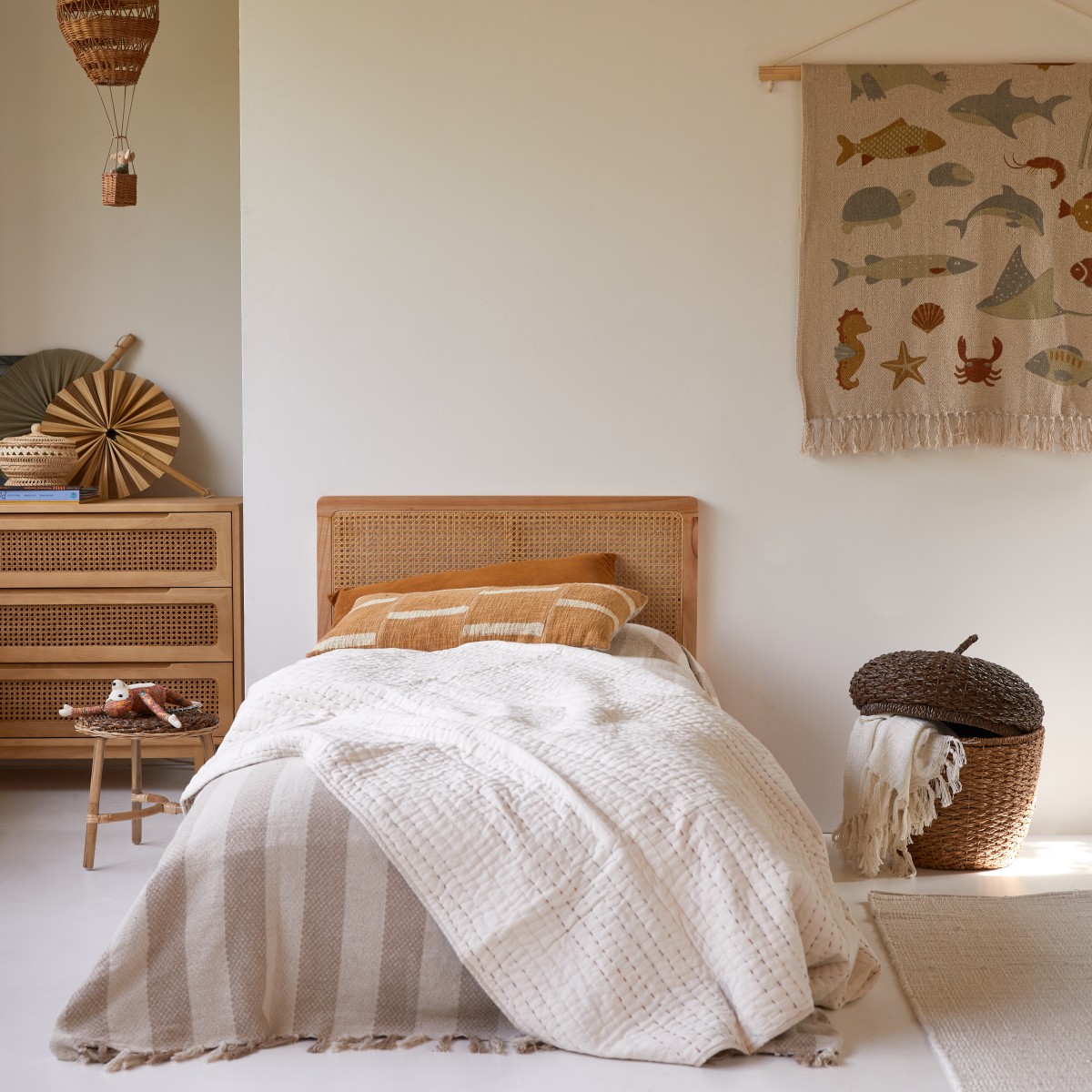 Tête de lit enfant en tiges de rotin cannée 90 cm Adèle Tikamoon