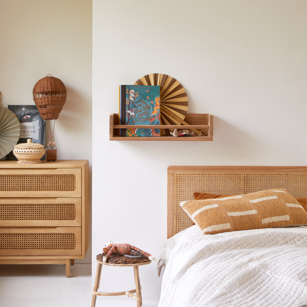 Children s teak wall shelf 60 cm Storage furniture Tikamoon