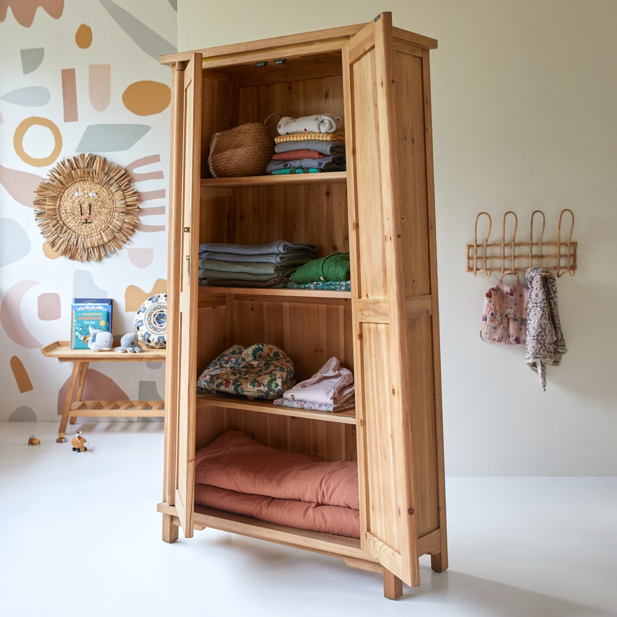 Kids pine cupboard 180 cm Bedroom storage furniture Tikamoon