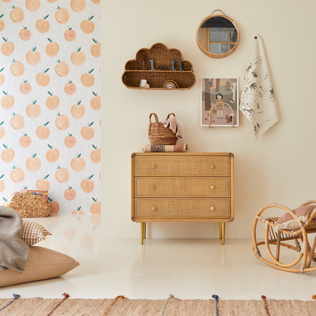 Come - Kids solid oak and canework chest of drawers