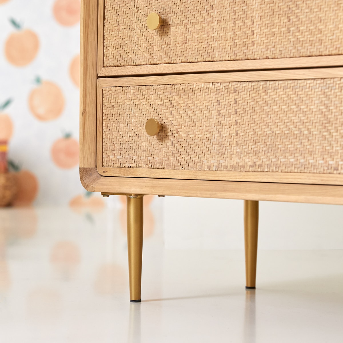 Come - Cassettiera per bambini in legno di quercia massello e rattan