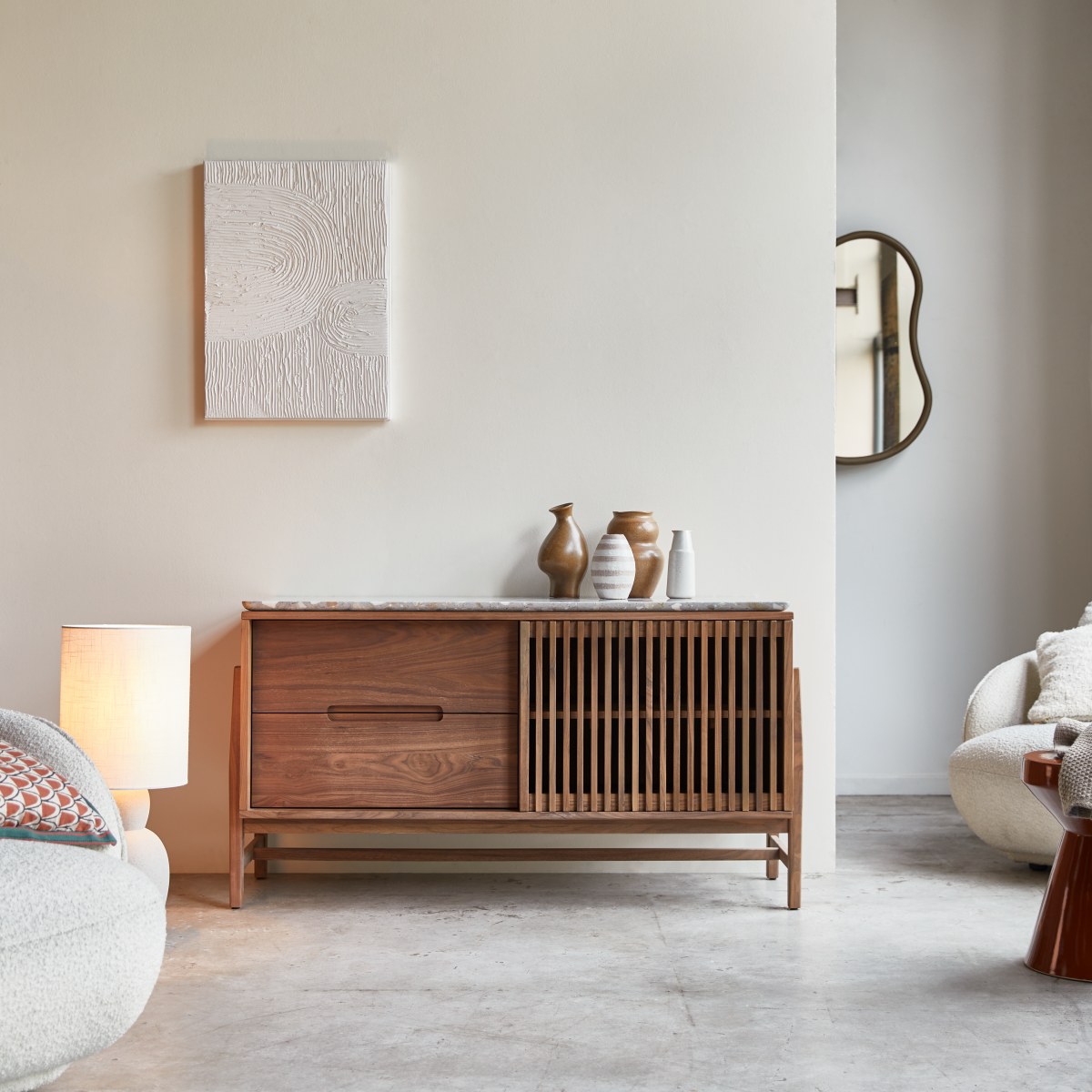 Buffet Isaure en bois de noyer massif et terrazzo premium 140 cm FSC® - Tikamoon