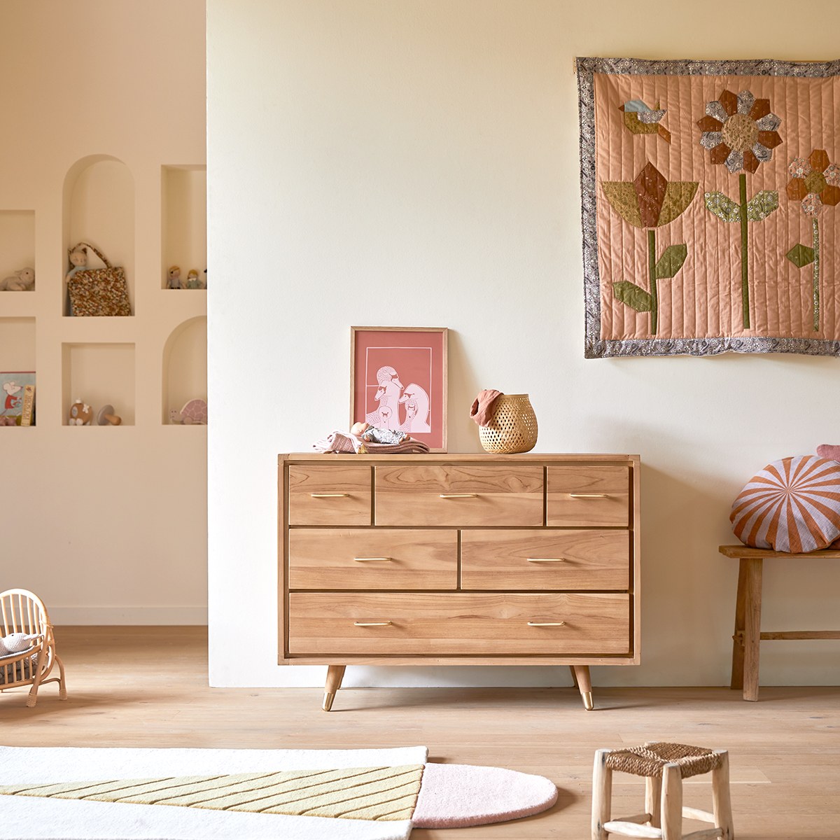Commode enfant en bois de teck 6 tiroirs Kort FSC® - Tikamoon