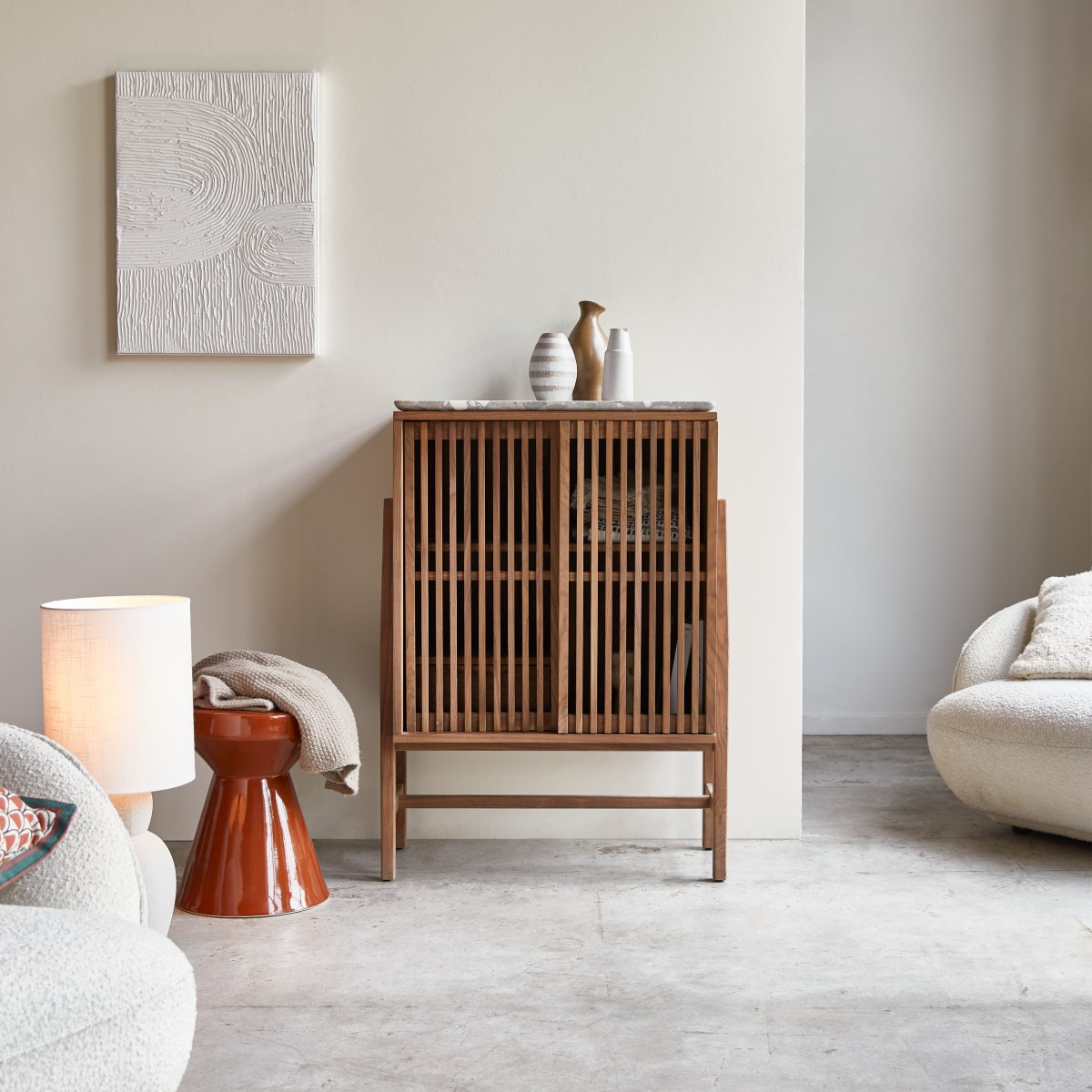 Isaure - Solid walnut and premium terrazzo sideboard 80 cm