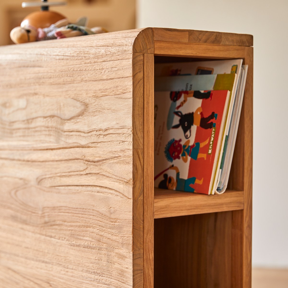 Bertie - Children's headboard with storage in solid teak, 120 cm