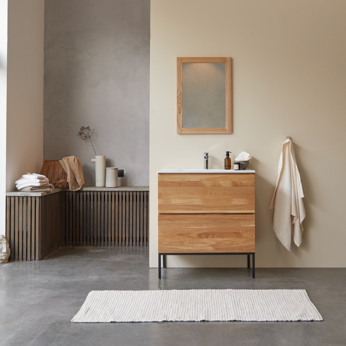 Nova - Mueble de baño de roble macizo y cerámica 80 cm