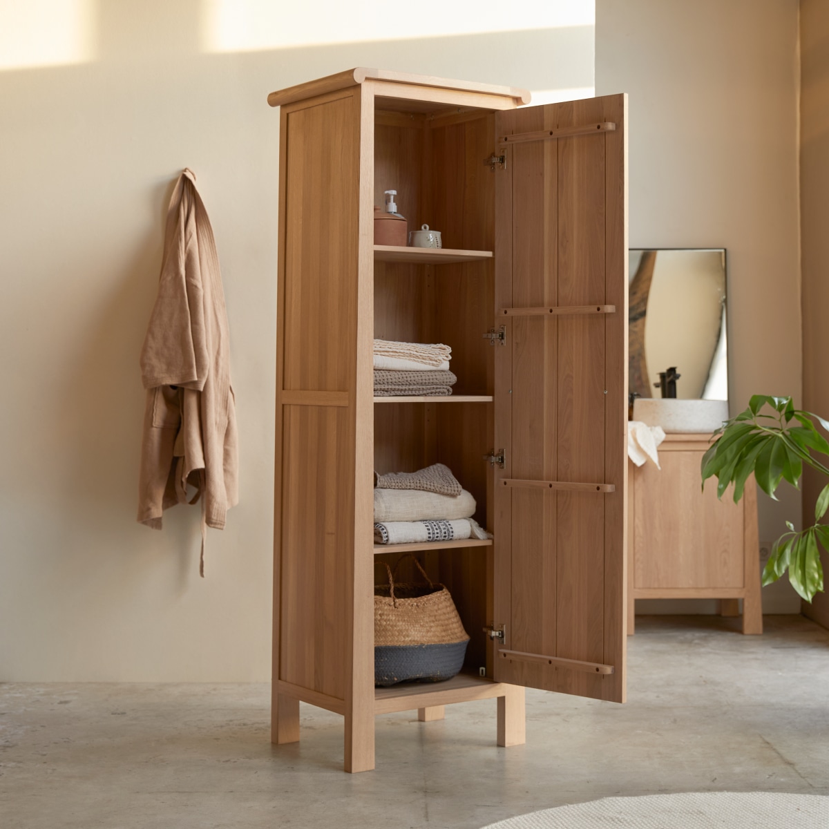 Volute Solid oak tall bathroom cabinet