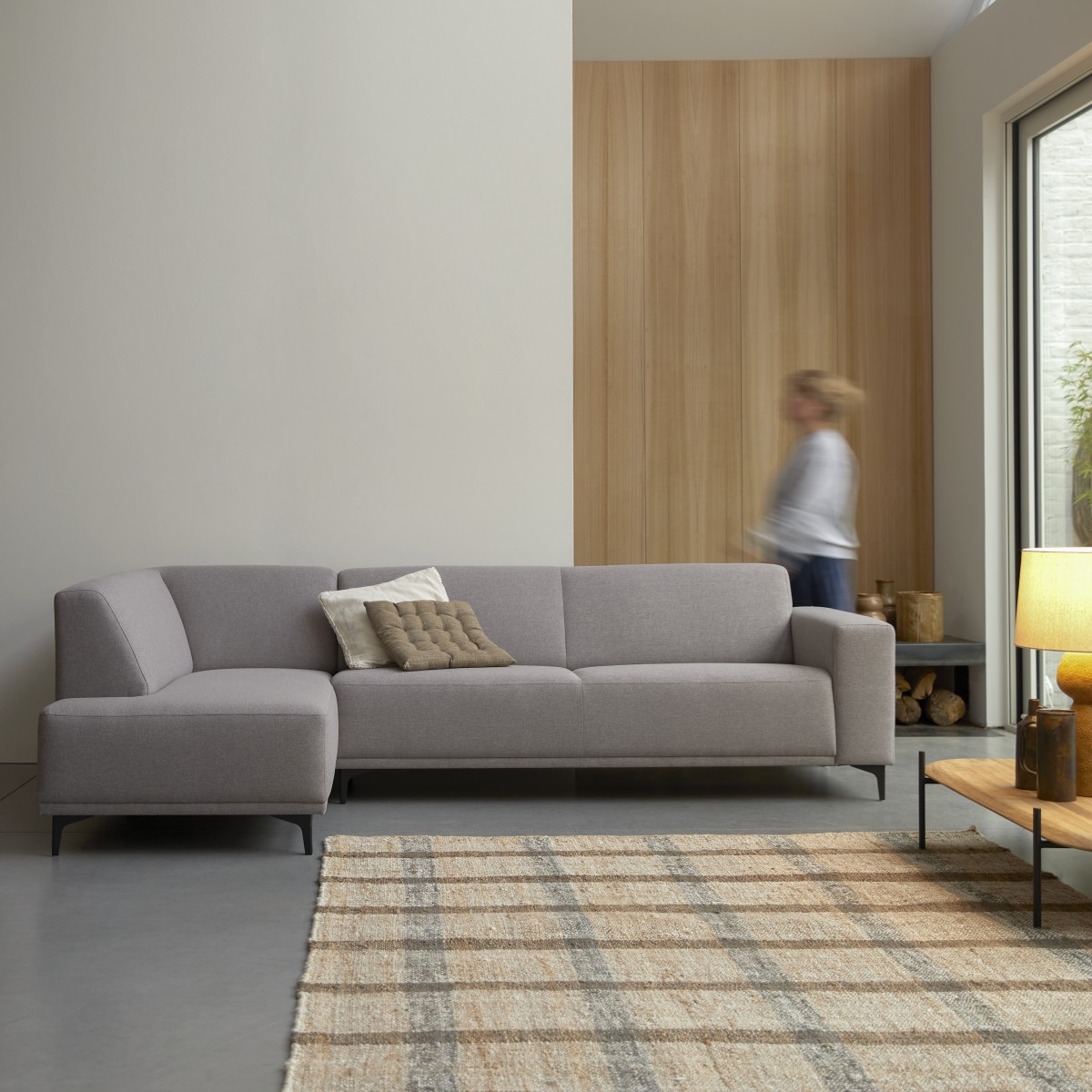Canapé d'angle gauche en tissu gris 295 x 185 cm, 5 places Tikamoon