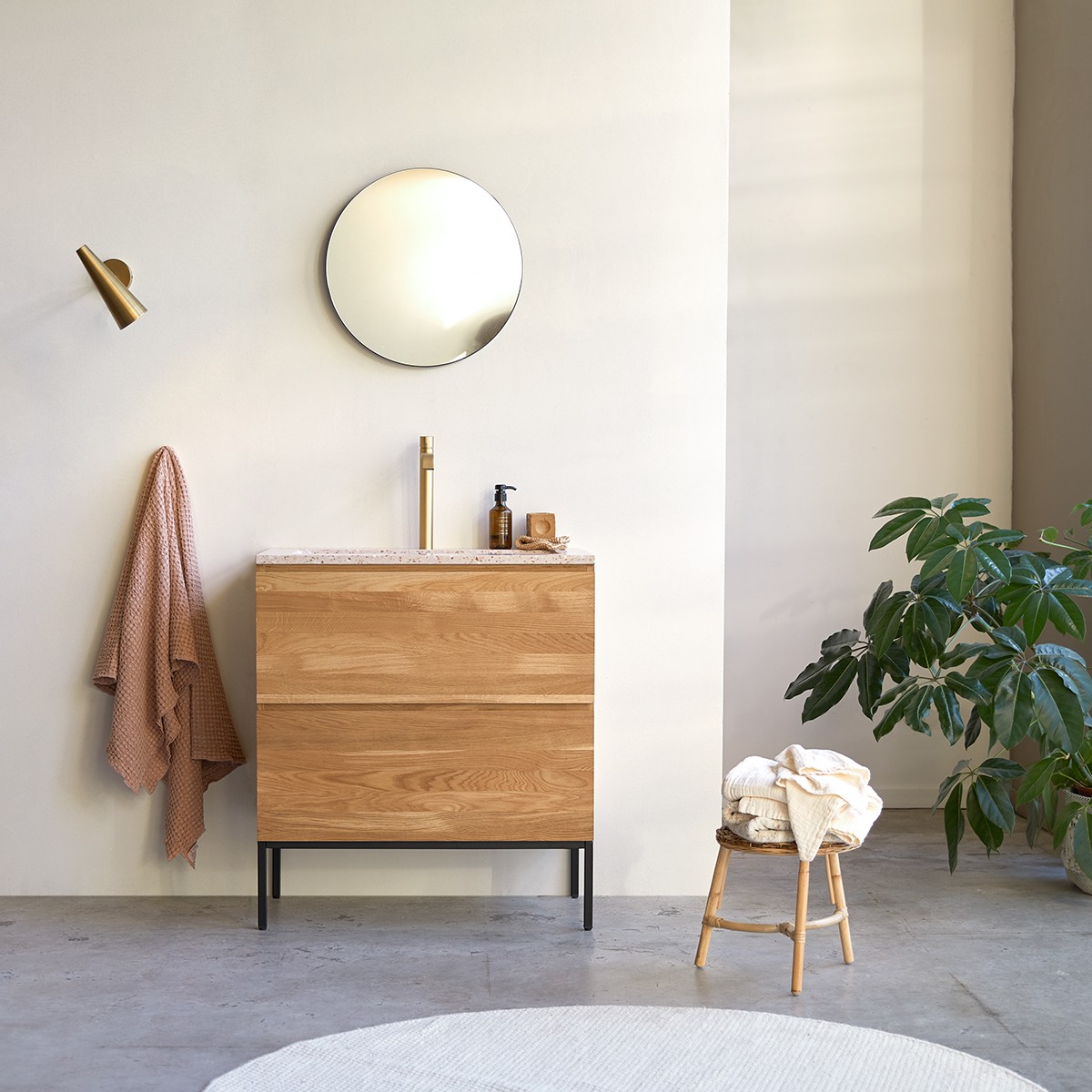 Nova - Mueble de baño de roble macizo y terrazo premium Pink 80 cm