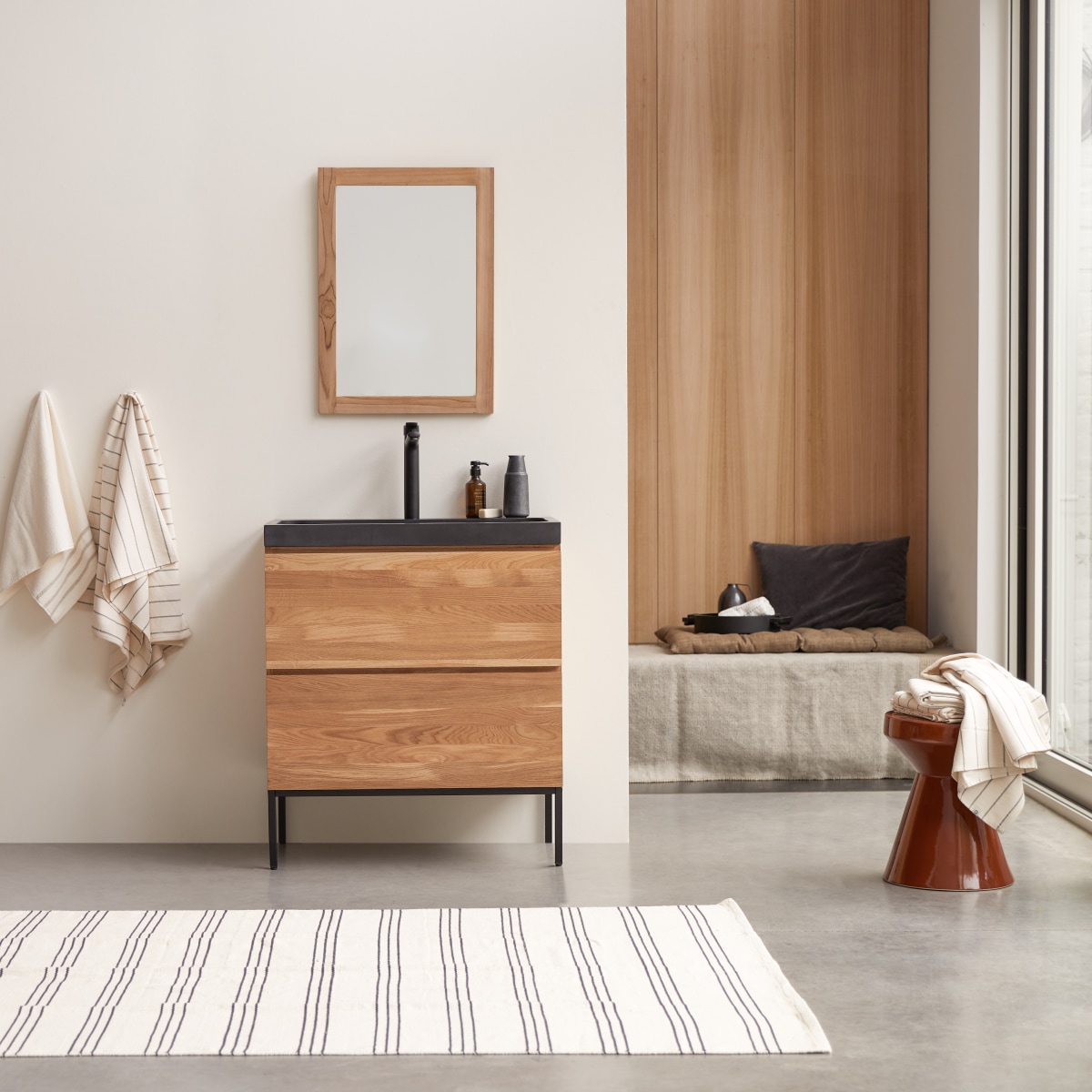 Meuble Salle de bain en bois de chêne et pierre de lave 80 Nova FSC® - Tikamoon