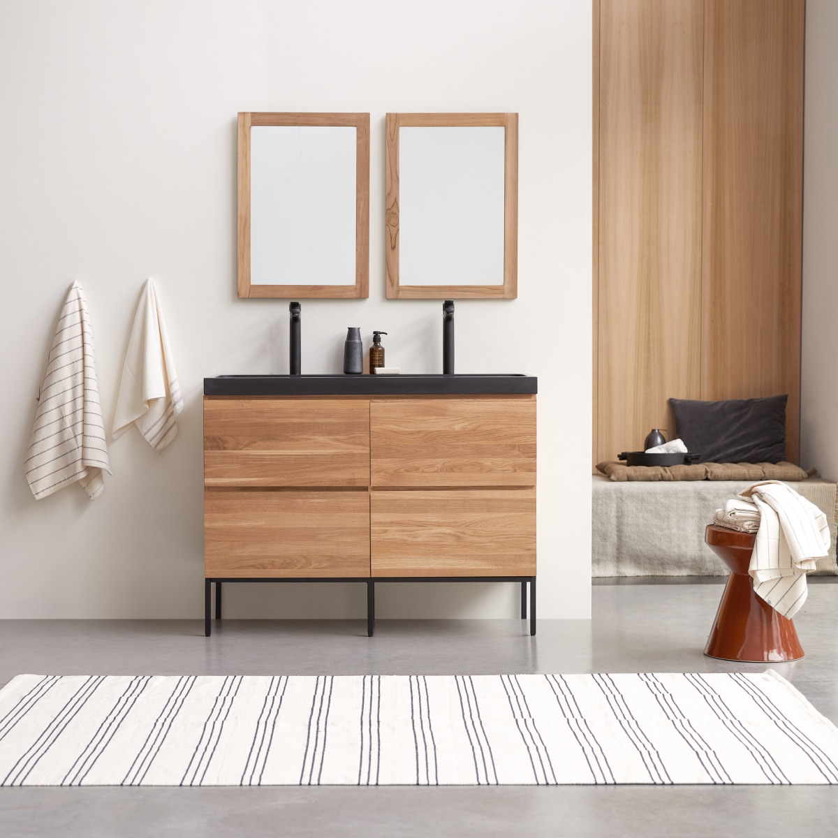 Meuble Salle de bain en bois de chêne et pierre de lave Nova 120 cm FSC® - Tikamoon