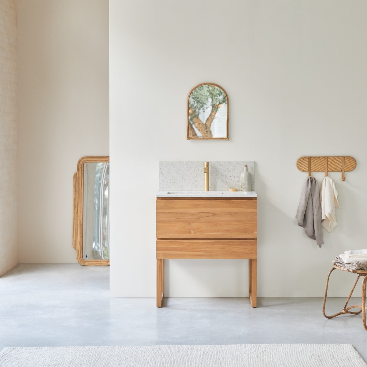 Meuble Salle de Bain en bois de teck massif et terrazzo premium Moon 80 Edgar FSC® - Tikamoon