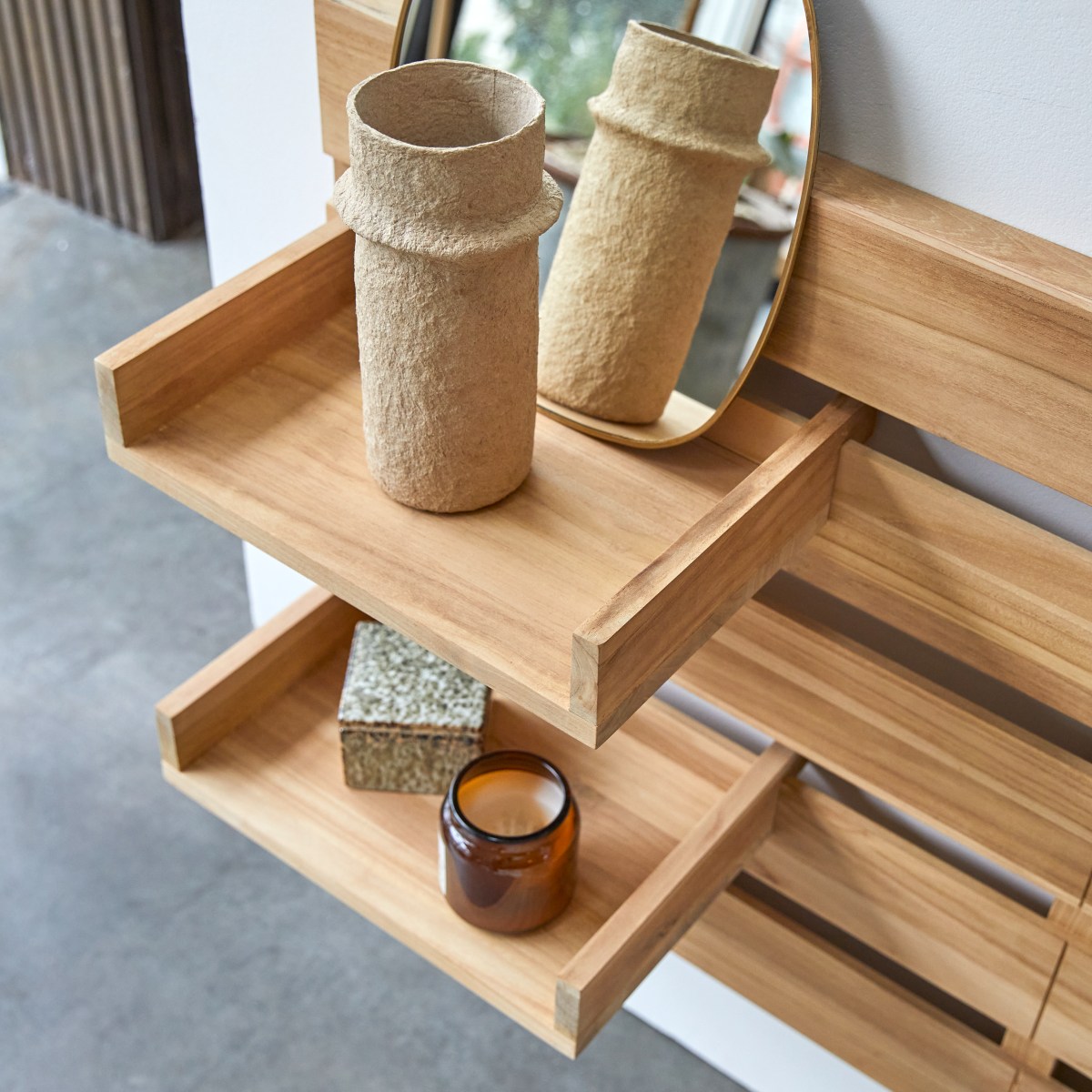 Urbain - Set of 2 solid teak shelves