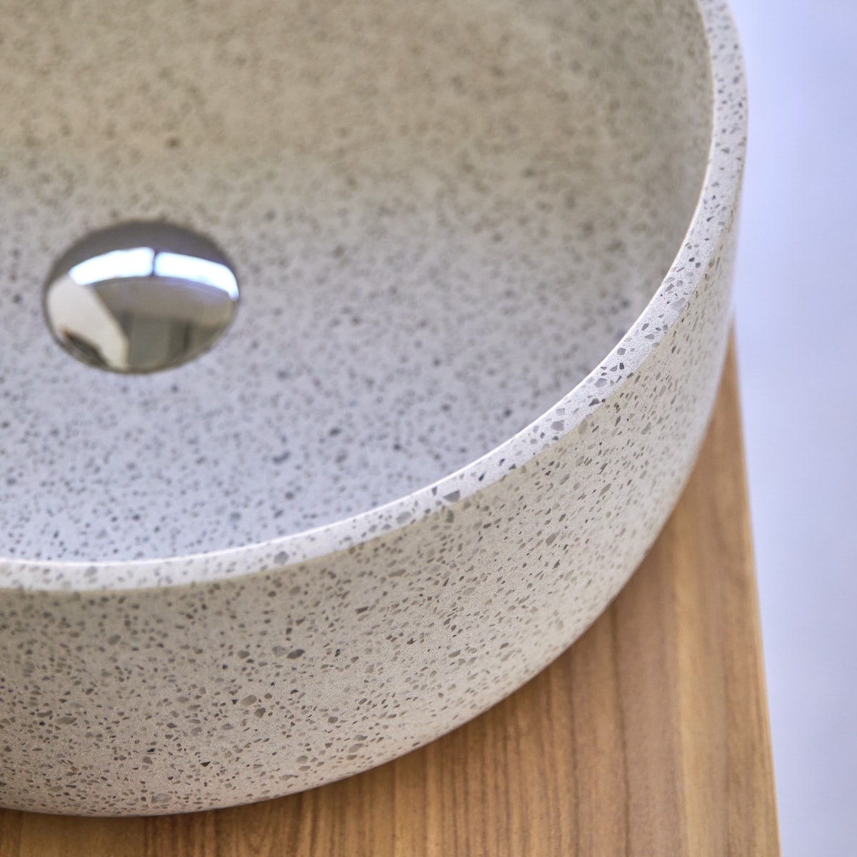 Milos - Lavabo redondo de terrazo prémium blanco