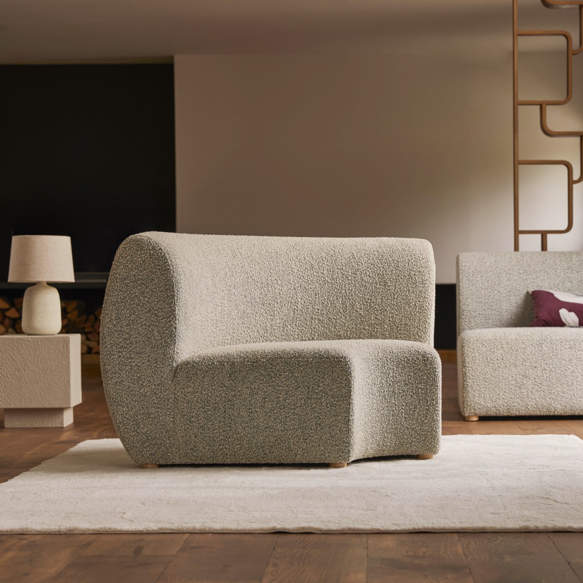Fauteuil d’angle modulable en acacia massif et tissu gris FSC® - Tikamoon