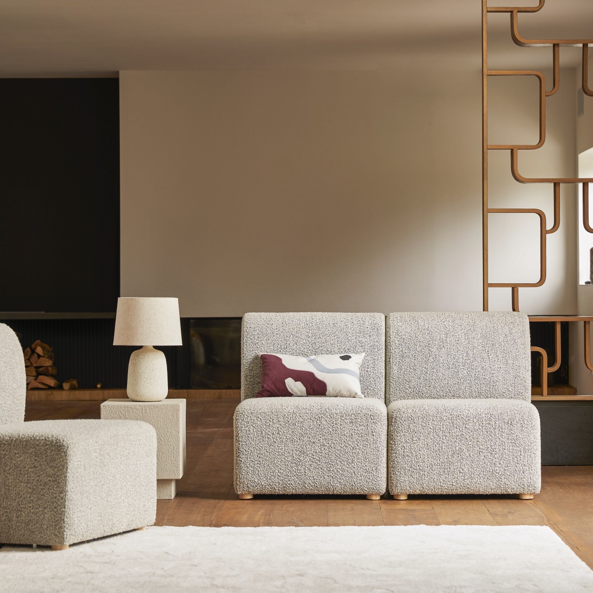 Banquette Swann modulable 2 places en bois d'acacia massif et tissu gris FSC - Tikamoon