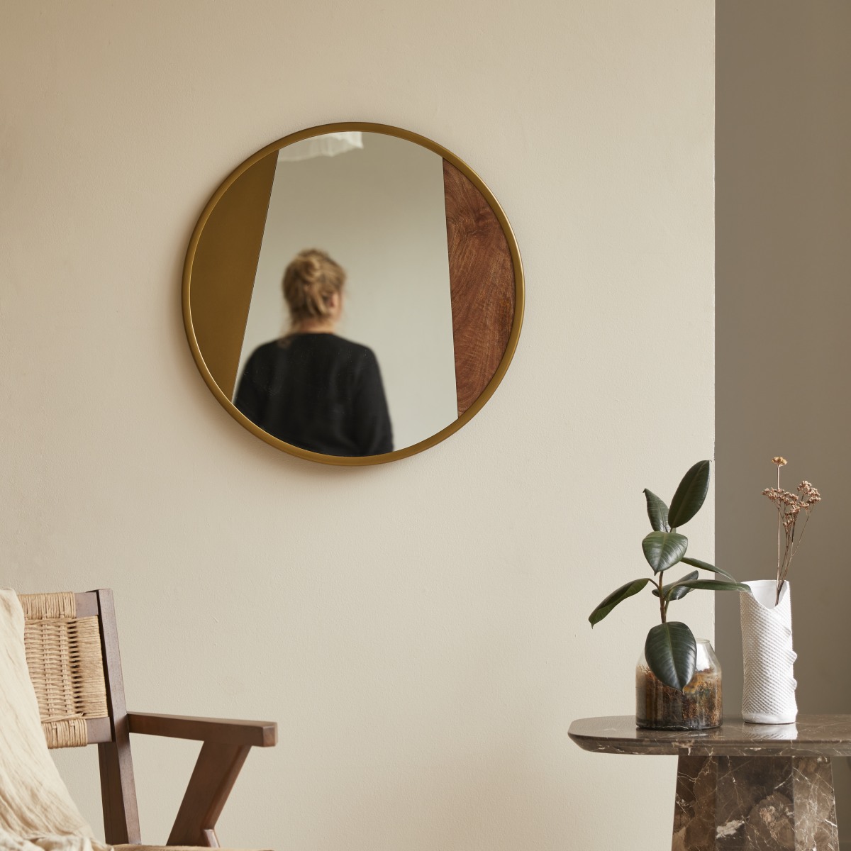 Andrea - Specchio in metallo e legno da 60 cm