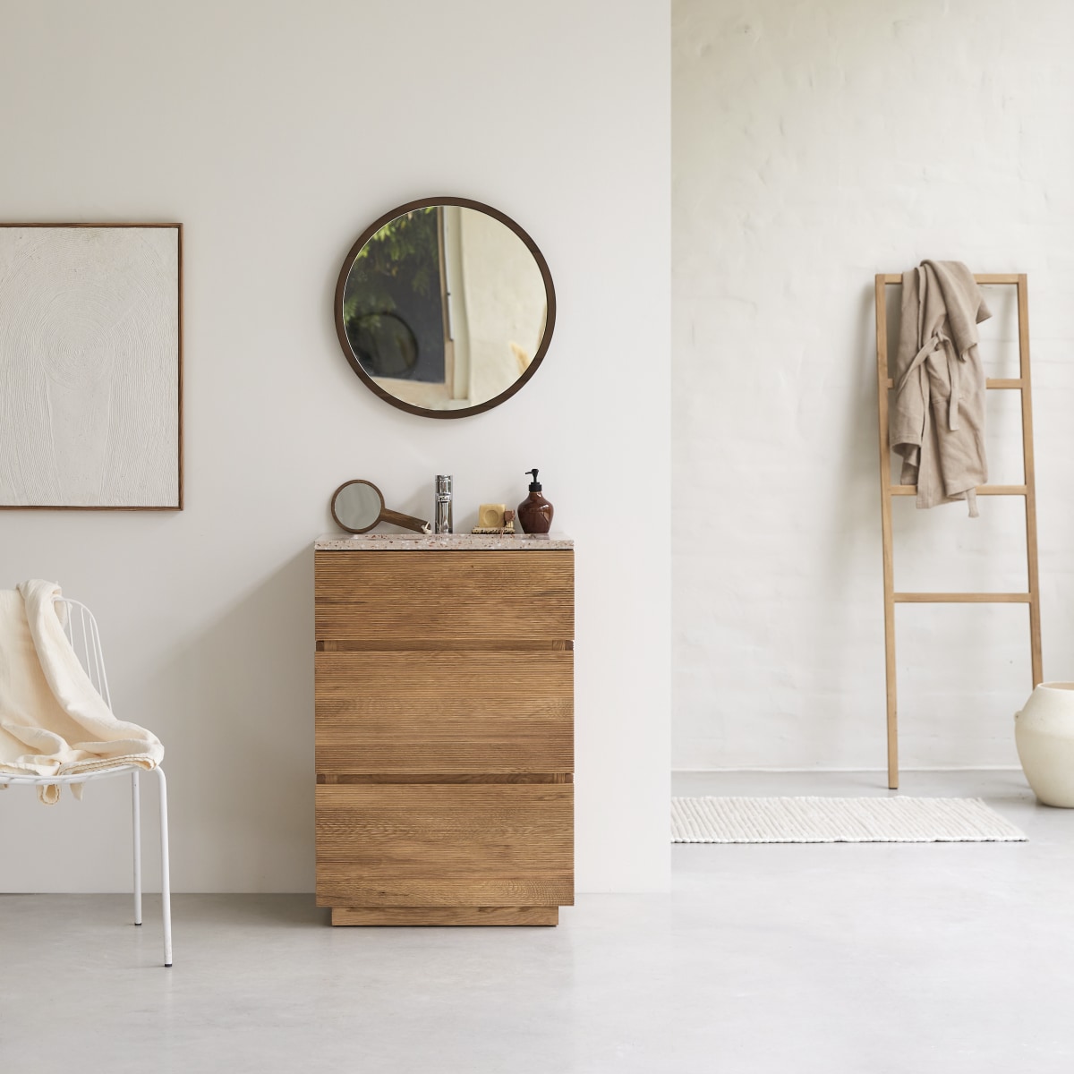 Meuble Salle de bain en bois de chêne et terrazzo pink 60 cm FSC - Tikamoon