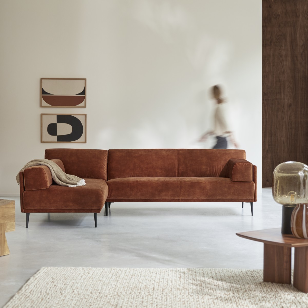 Canapé d'angle gauche en velours terracotta 270 x 180 cm Finn, 4 places Tikamoon