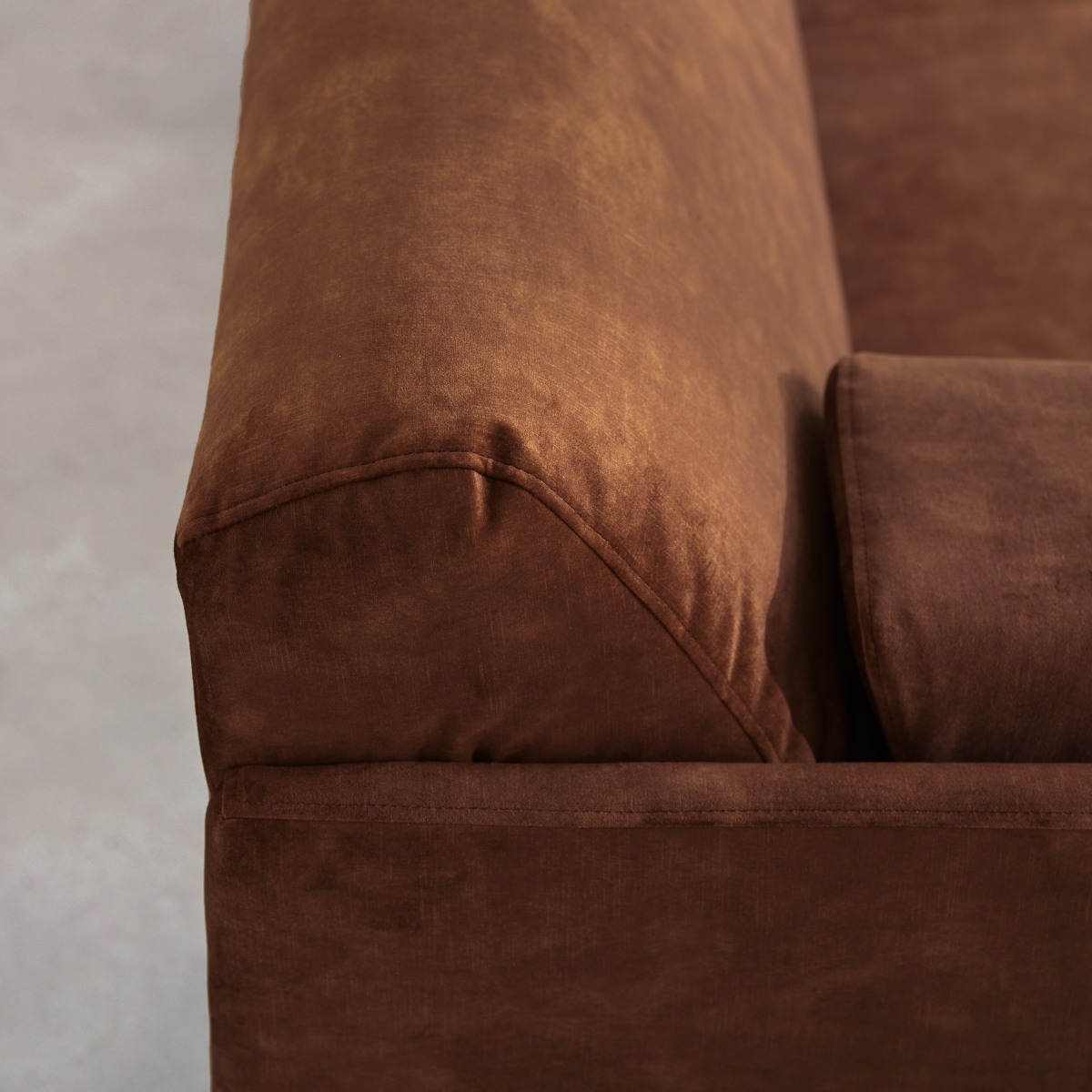 Finn - Right-angled 4-seater corner sofa in terracotta velvet 270 x 180 cm