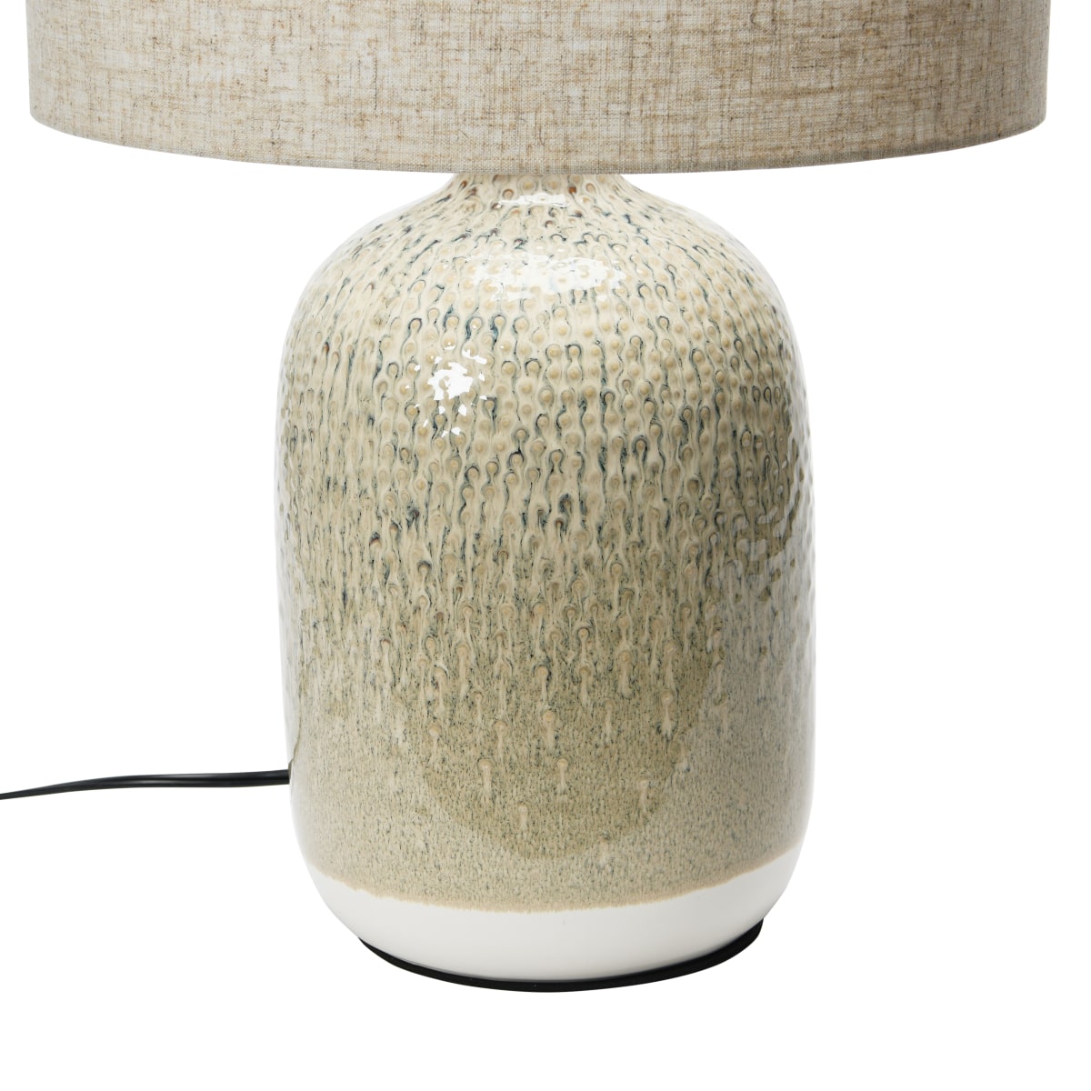 James - Stoneware Table Lamp with Linen Shade and Reactive Glaze, Taupe