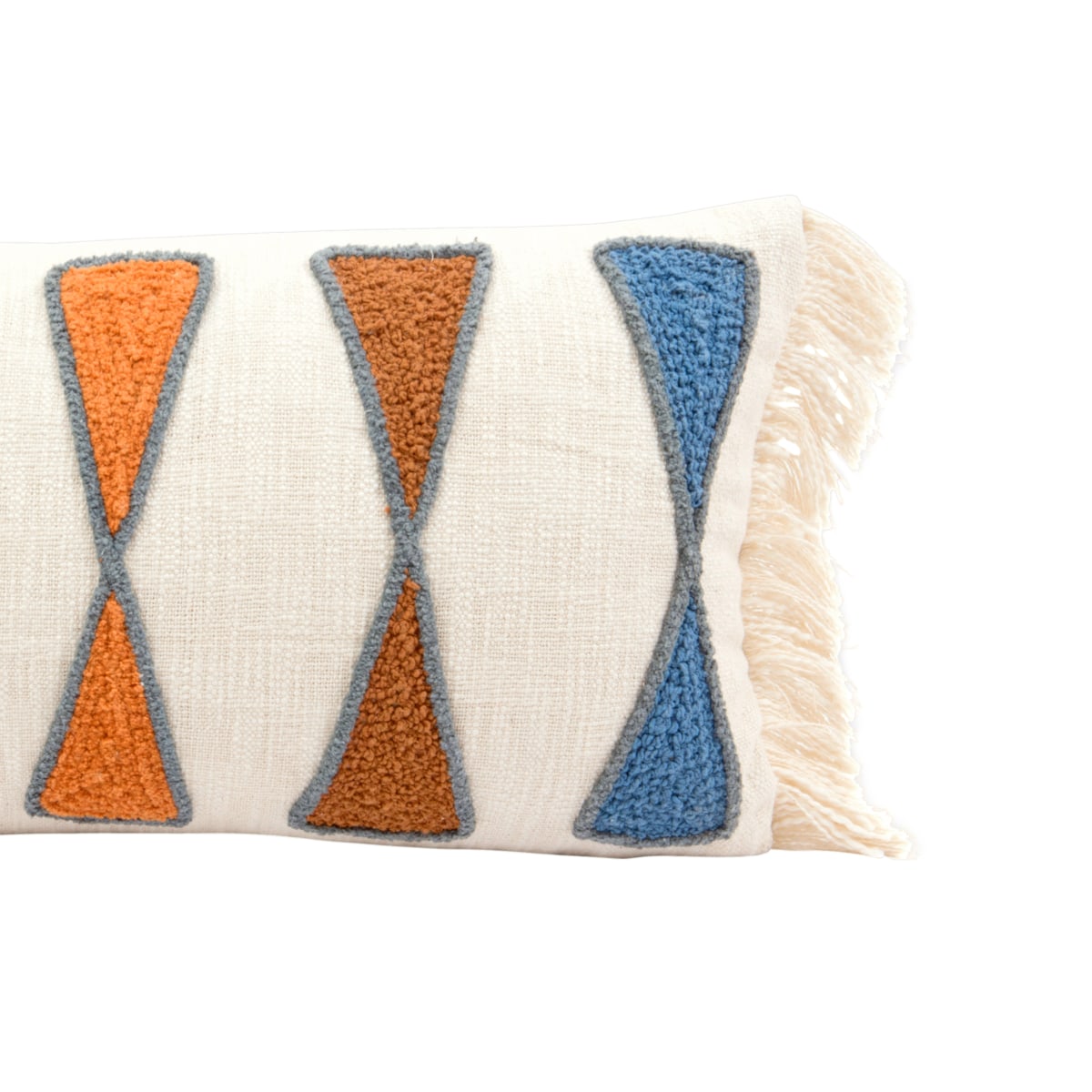 Riley - Cotton Lumbar Pillow with Embroidery and Fringe, Multicolor