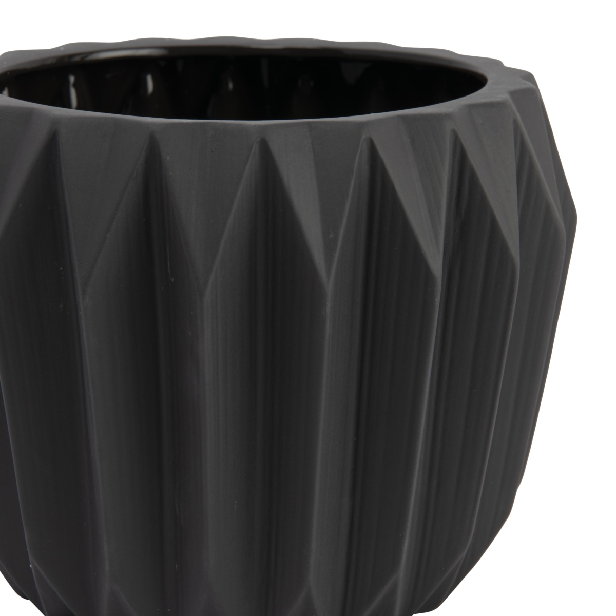 Levi - Round Stoneware Fluted Planter, Matte Grey