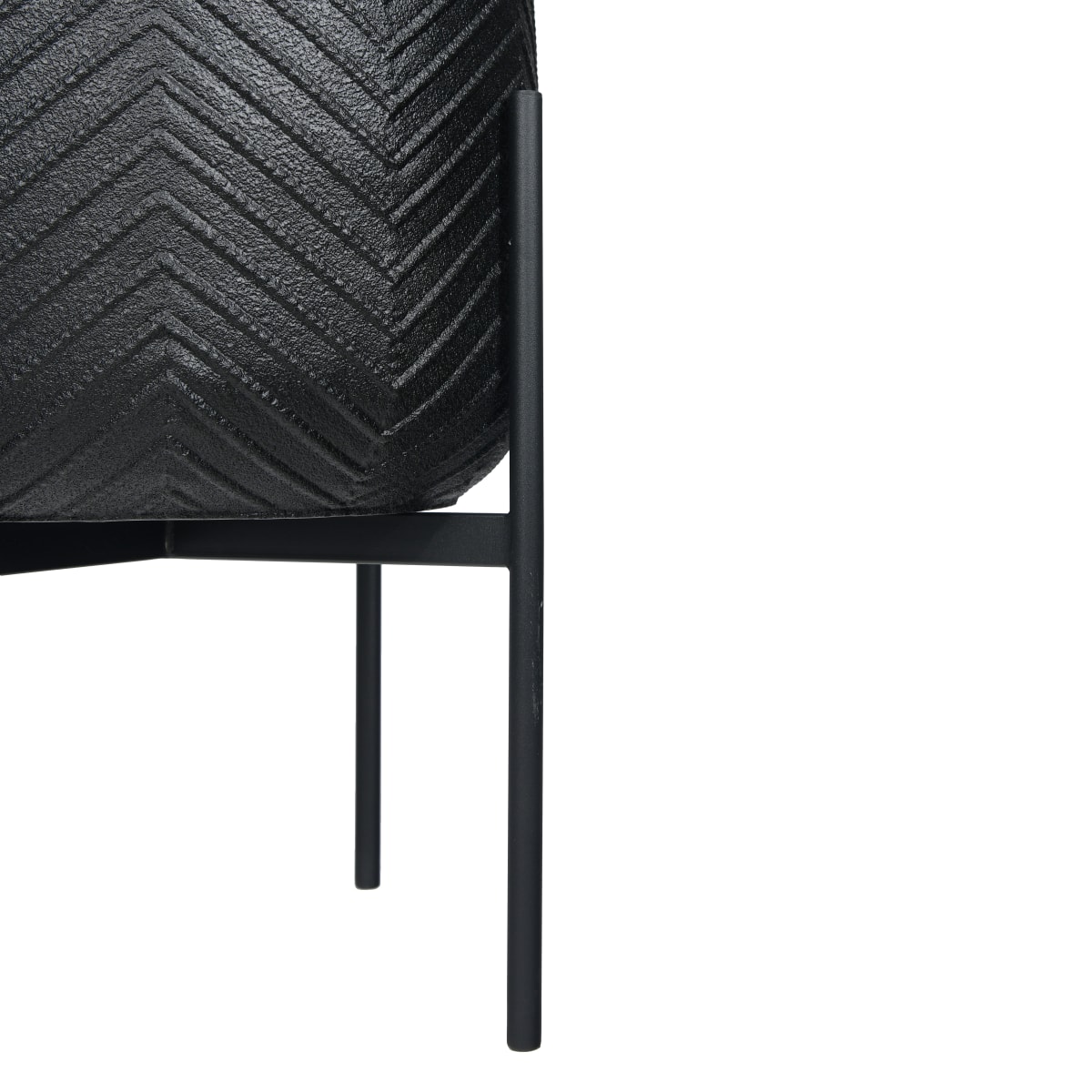 Aja - Round Metal Planter with Chevron Pattern on Stand, Black