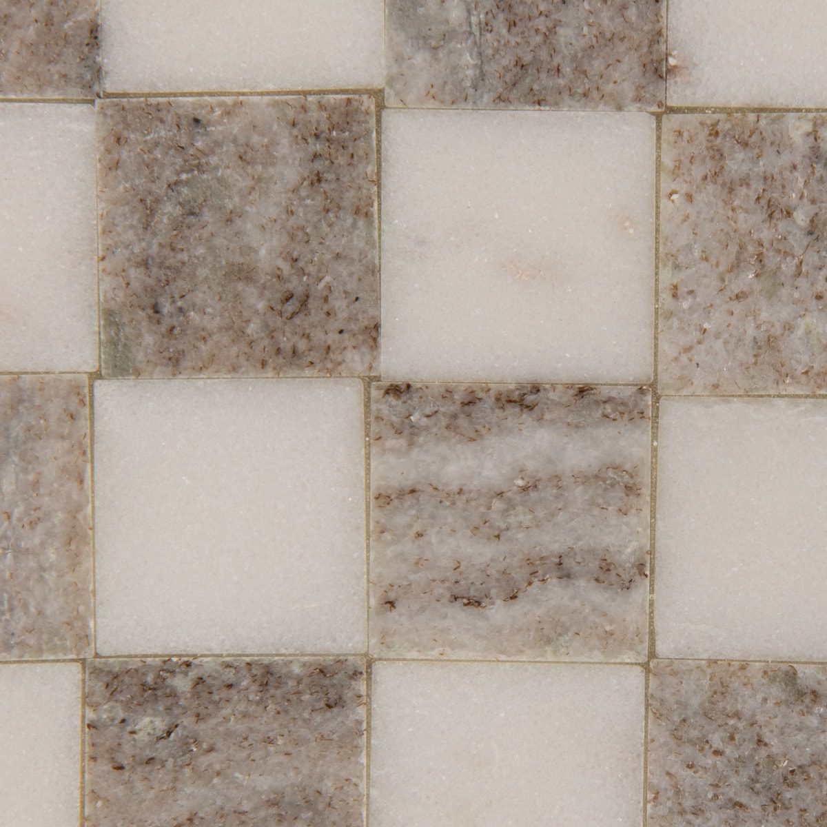 Maya - Round Marble Checkered Cheese and Serving Tray, Buff Color and White