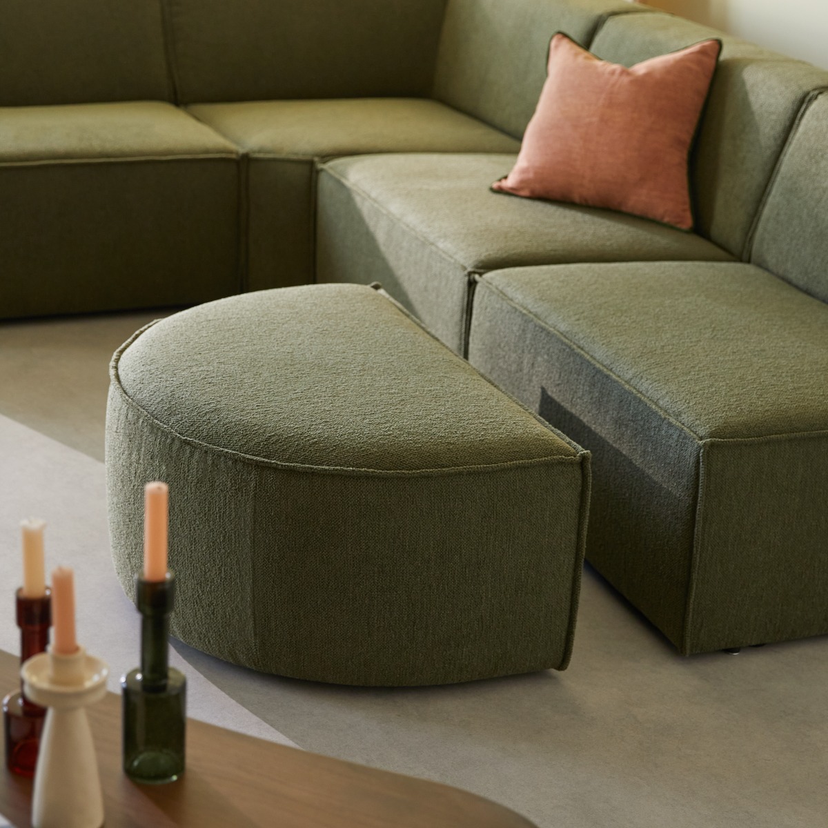 Dario - Modular 5–6-seater corner sofa in green fabric