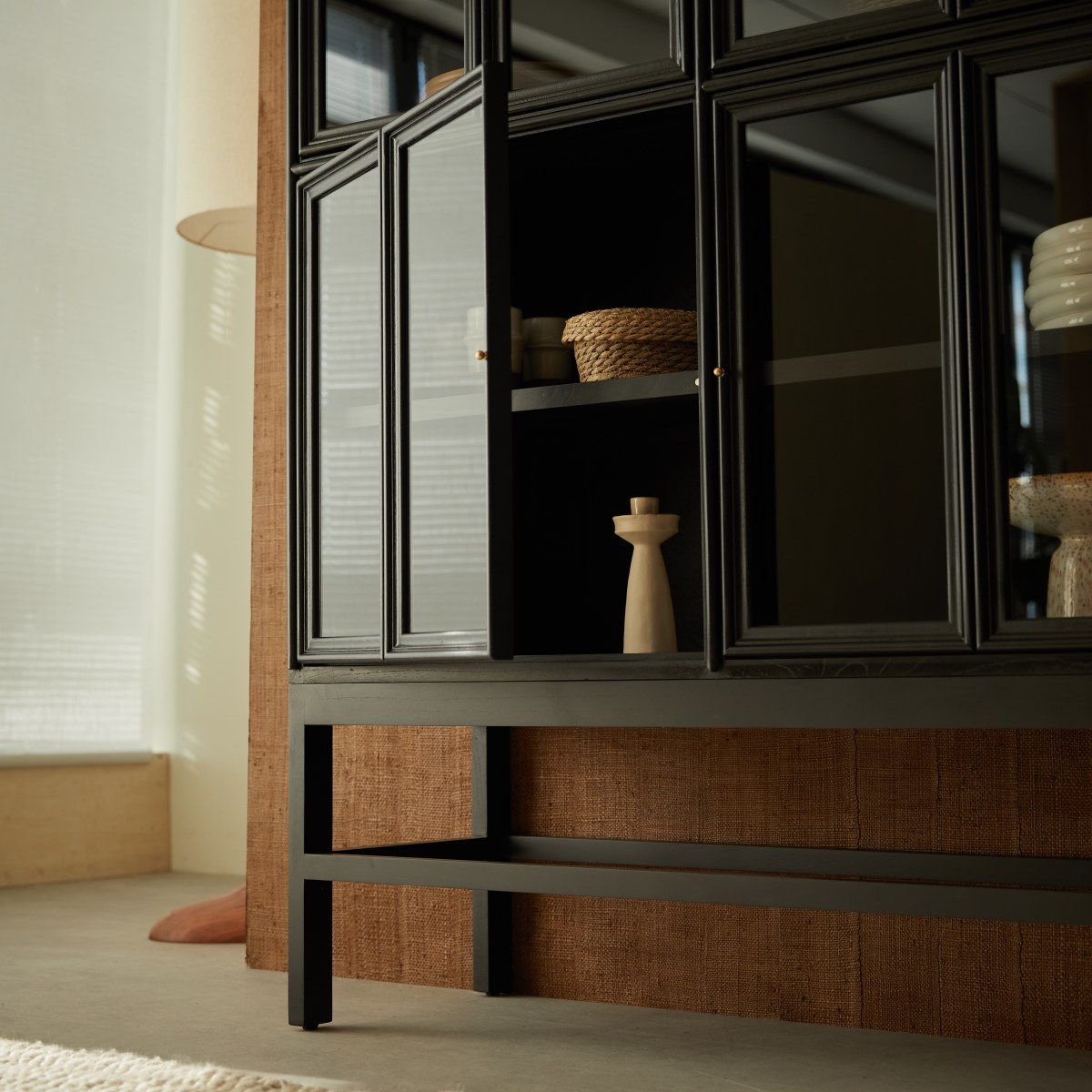 Anna - Kitchen Dresser in mindi wood with glass doors on legs, 120 cm