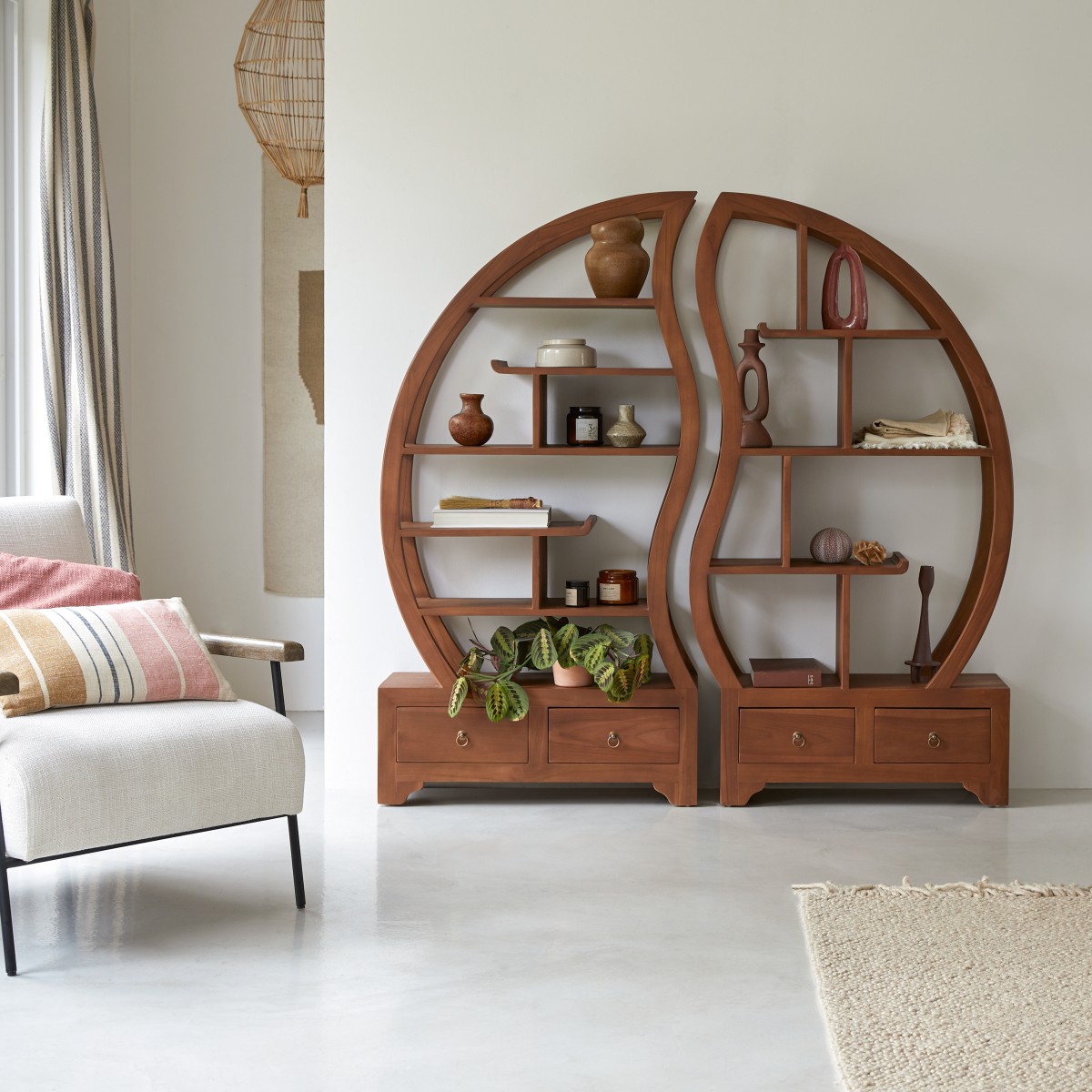 Ying Yang - Bücherregal aus massivem Teak