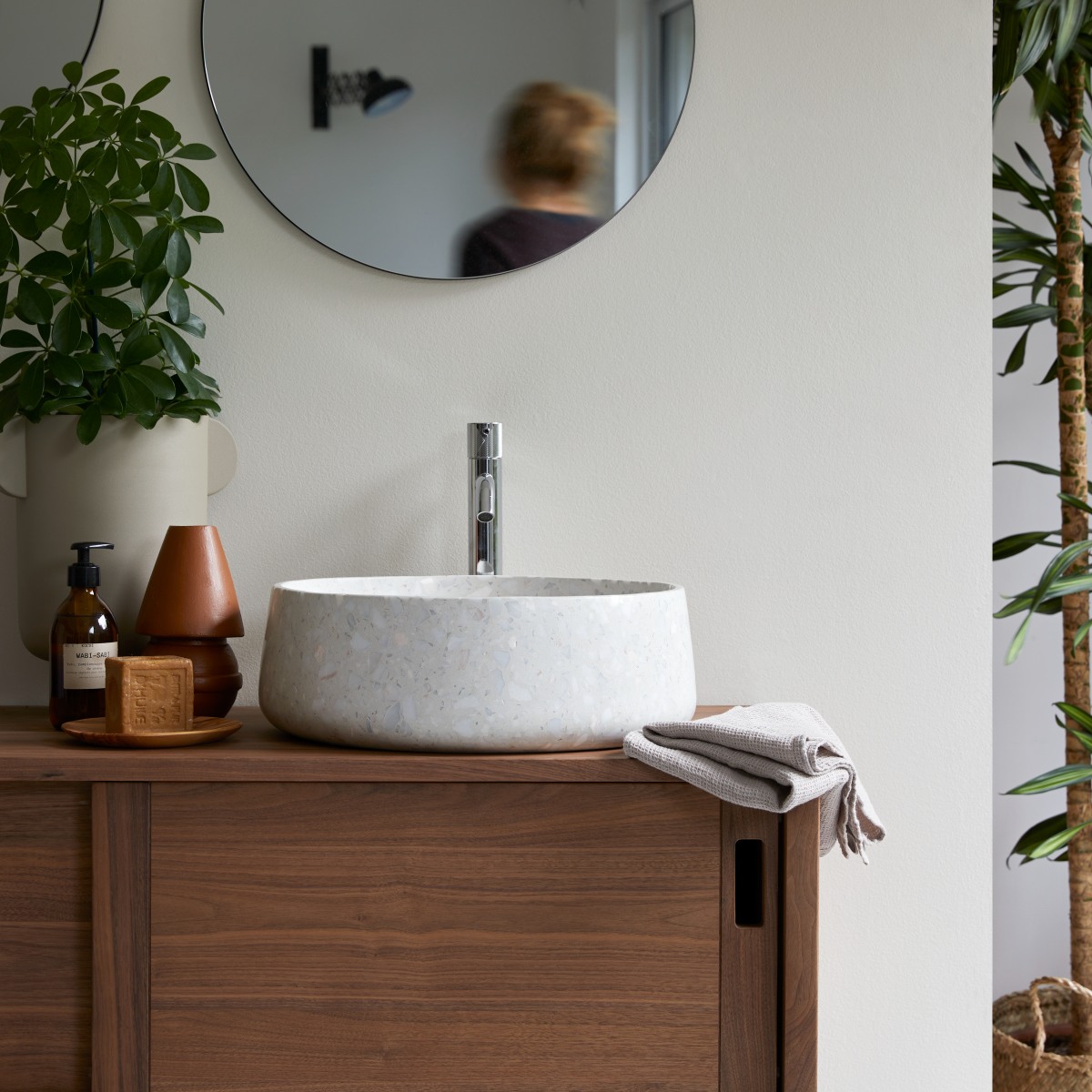 Milos - Rundes Waschbecken aus Premium-Terrazzo Moon ∅ 40 cm
