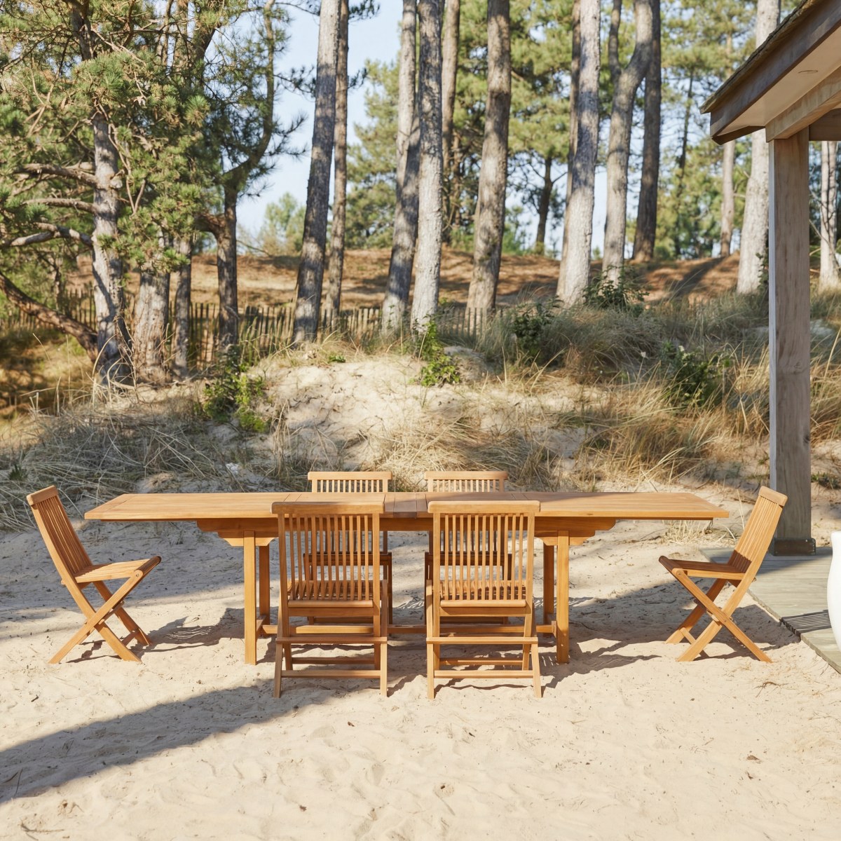 Capri - Rechteckige Gartenmöbel Set aus massiver Akazie 6 Stühle