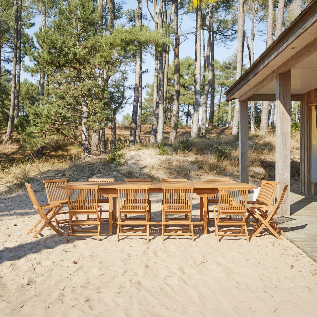 Capri - Rechteckige Outdoor Gartenmöbel Set aus massiver Akazie 12 Stühle