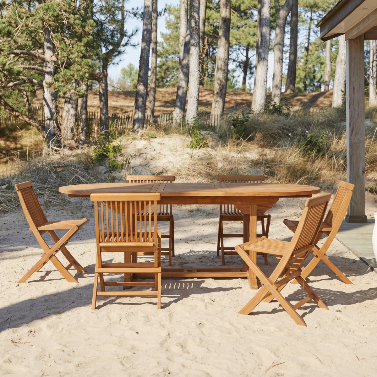 Capri - Ovale Outdoor Gartenmöbel Set aus massiver Akazie 6 Stühle