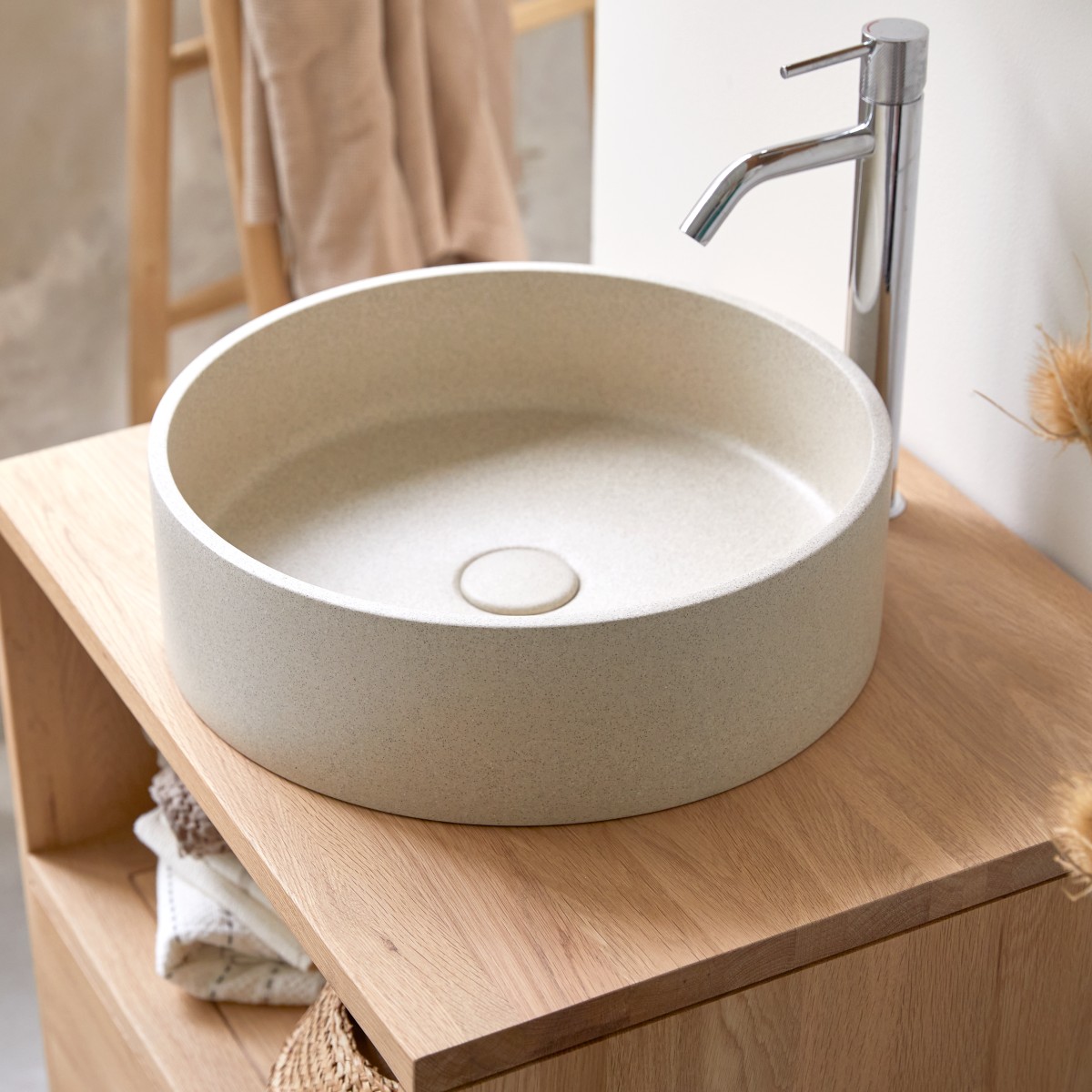 Gina - Rundes Waschbecken aus cremefarbenem Terrazzo ∅ 39 cm