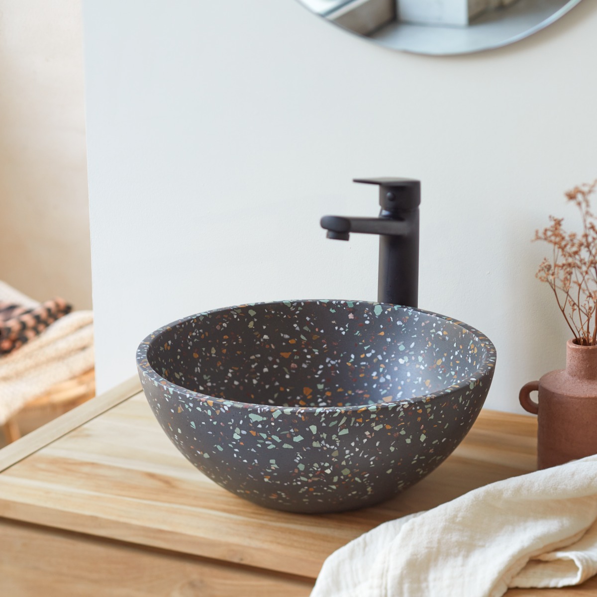 Micha - Rundes Waschbecken aus Terrazzo Konfetti ∅ 36 cm