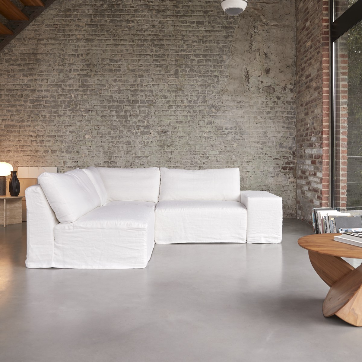 Nils - Modul-Ecksofa aus weißem Leinen, 3-Sitzer