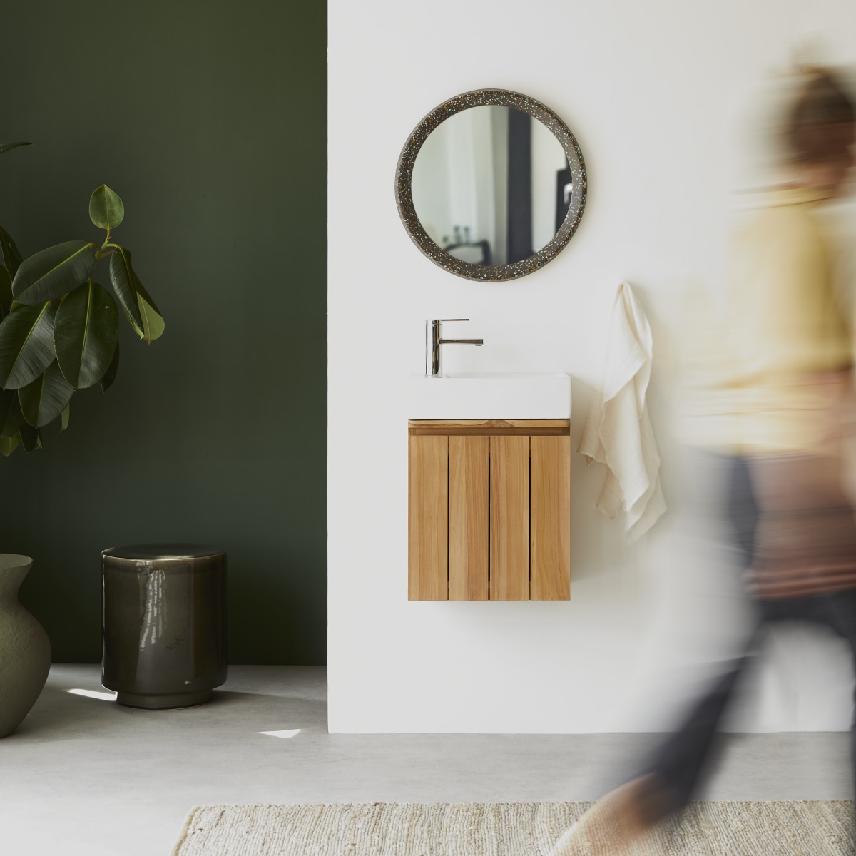 Jill - Handwaschbecken-Unterschrank aus massivem Teakholz und Keramik