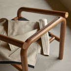 Opéra - Sillón de roble macizo oscuro y terciopelo color crema