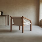 Opéra - Sillón de roble macizo oscuro y terciopelo color crema