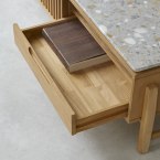 Isaure - Mobile TV in teak massello e battuto di terrazzo premium 140 cm