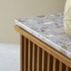 Isaure - Meuble TV en teck massif et terrazzo premium 175 cm