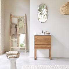 Edgar - Meuble salle de bain en teck massif et céramique 60 cm