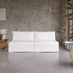 Nils - Divano dritto modulabile in lino bianco, 2-3 posti