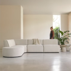 Dario - Divano ad angolo modulabile in tessuto beige, 5-6 posti