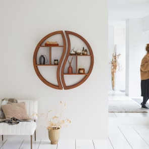 Ying Yang - Solid teak wall-mounted Bookshelf