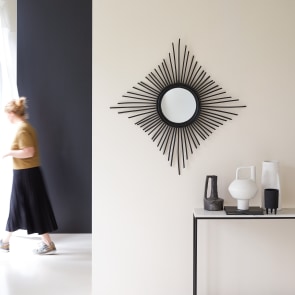 Isidore - Black rattan Mirror 80 cm